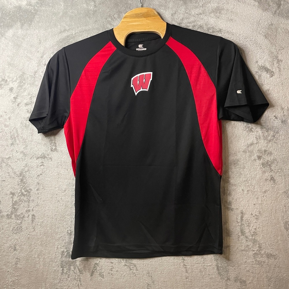 Colosseum Wisconsin Badgers T-Shirt Athletic Training Tee Black Red Size L